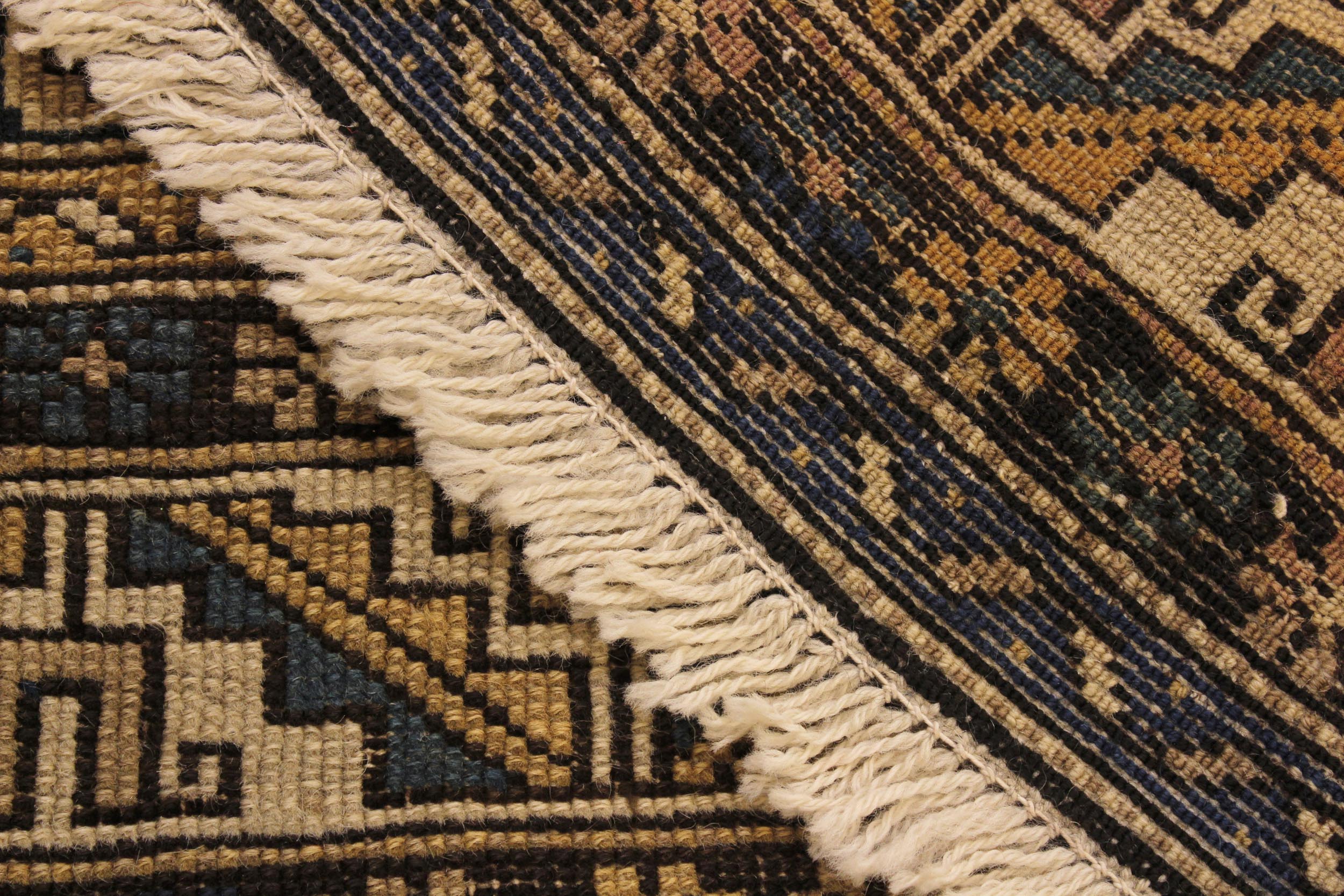 handmade Geometric Antique Kazak Antique Blue Beige Hand Knotted RECTANGLE 100% WOOL area rug 4x6