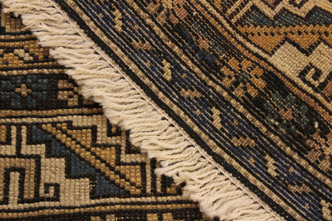 handmade Geometric Antique Kazak Antique Blue Beige Hand Knotted RECTANGLE 100% WOOL area rug 4x6