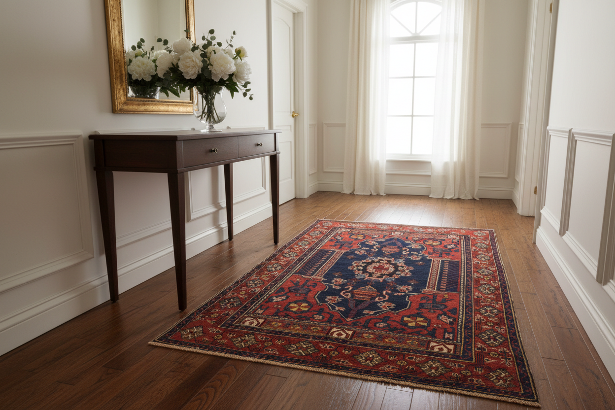 handmade Traditional Antique Sherwan Blue Rust Hand Knotted RECTANGLE 100% WOOL area rug 4x7