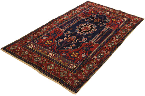 handmade Traditional Antique Sherwan Blue Rust Hand Knotted RECTANGLE 100% WOOL area rug 4x7