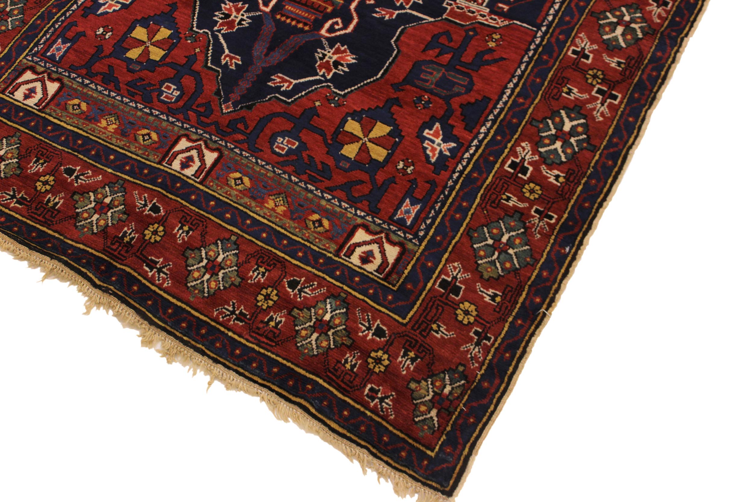handmade Traditional Antique Sherwan Blue Rust Hand Knotted RECTANGLE 100% WOOL area rug 4x7