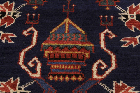 handmade Traditional Antique Sherwan Blue Rust Hand Knotted RECTANGLE 100% WOOL area rug 4x7