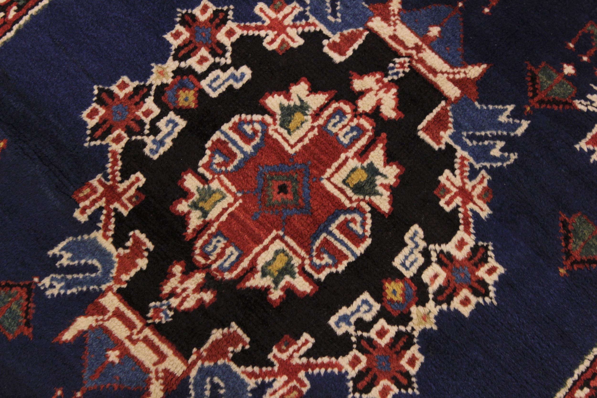 handmade Traditional Antique Sherwan Blue Rust Hand Knotted RECTANGLE 100% WOOL area rug 4x7