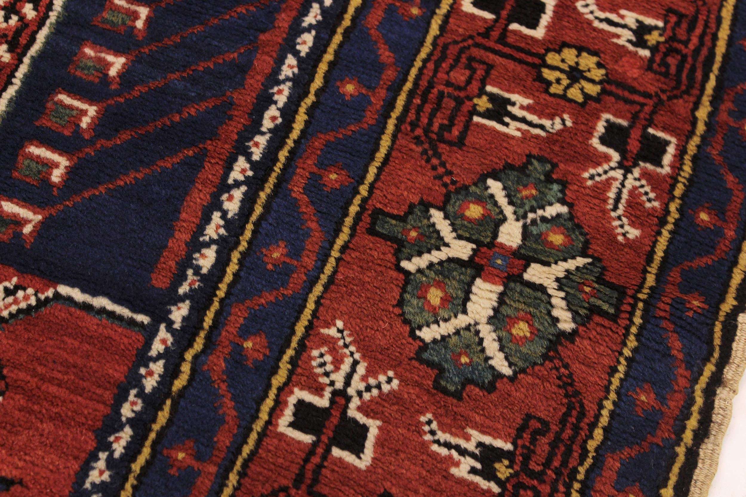 handmade Traditional Antique Sherwan Blue Rust Hand Knotted RECTANGLE 100% WOOL area rug 4x7