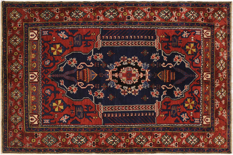 handmade Traditional Antique Sherwan Blue Rust Hand Knotted RECTANGLE 100% WOOL area rug 4x7