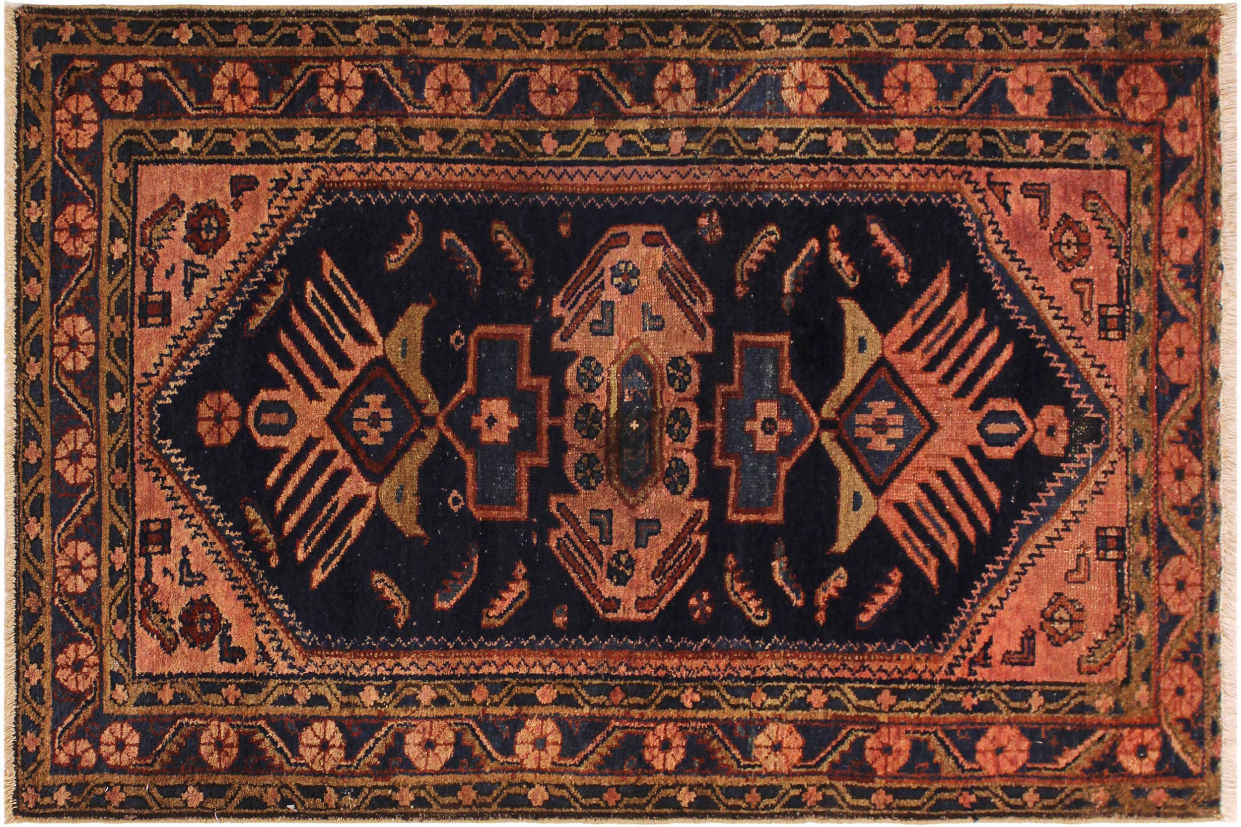 handmade Geometric Antique Kazak Antique Blue Lt.red Hand Knotted RECTANGLE 100% WOOL area rug 3x5