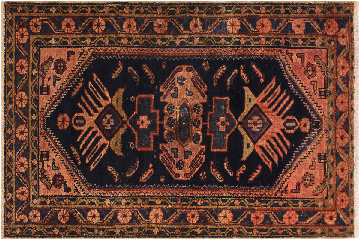 handmade Geometric Antique Kazak Antique Blue Lt.red Hand Knotted RECTANGLE 100% WOOL area rug 3x5