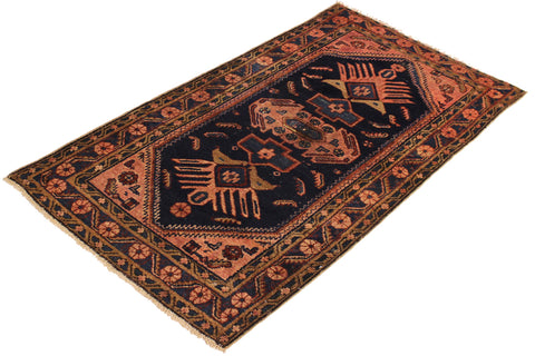 handmade Geometric Antique Kazak Antique Blue Lt.red Hand Knotted RECTANGLE 100% WOOL area rug 3x5
