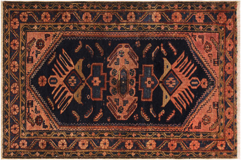 handmade Geometric Antique Kazak Antique Blue Lt.red Hand Knotted RECTANGLE 100% WOOL area rug 3x5