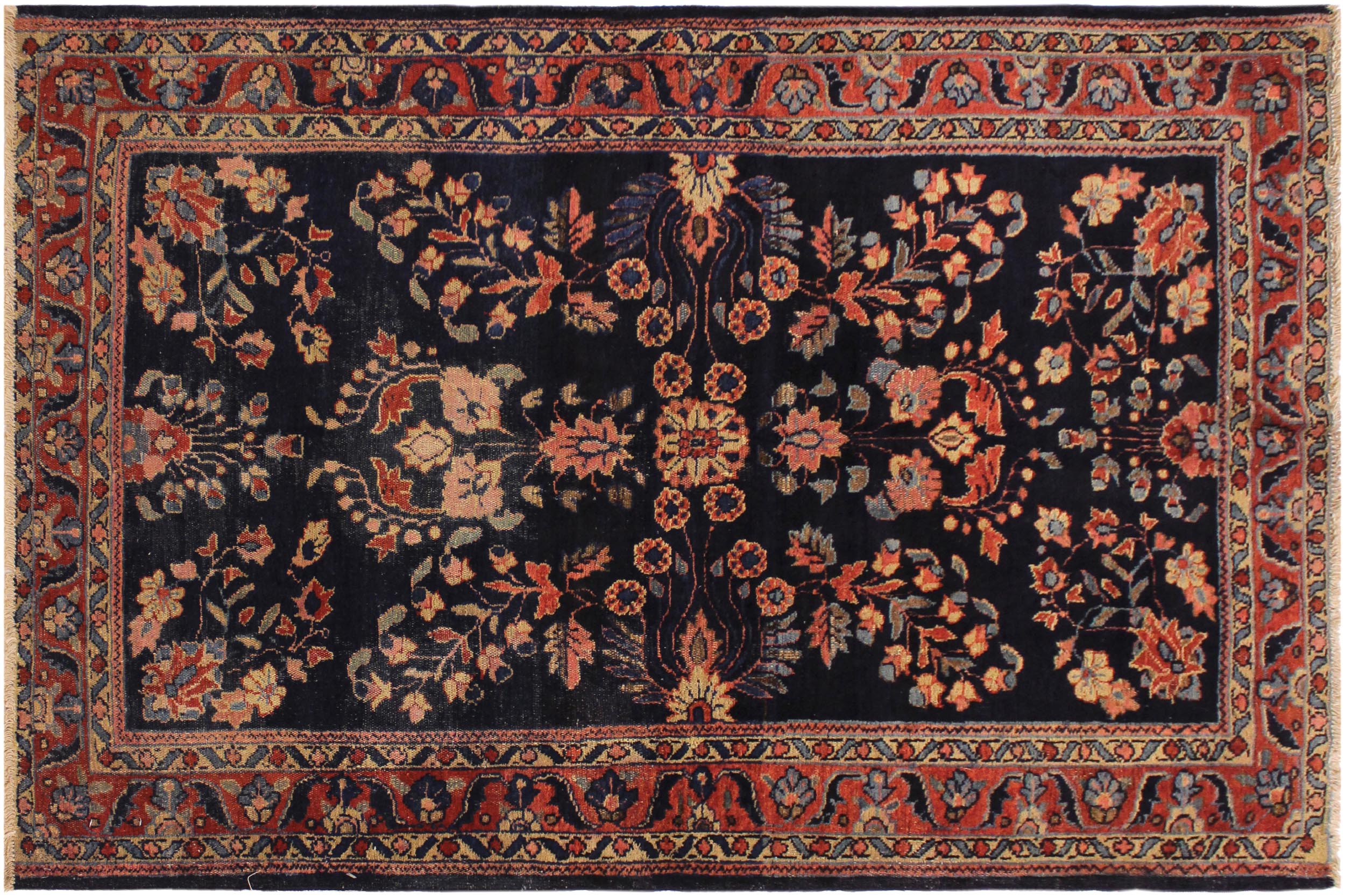 handmade Traditional Antique Sarook Blue Rust Hand Knotted RECTANGLE 100% WOOL area rug 3x5