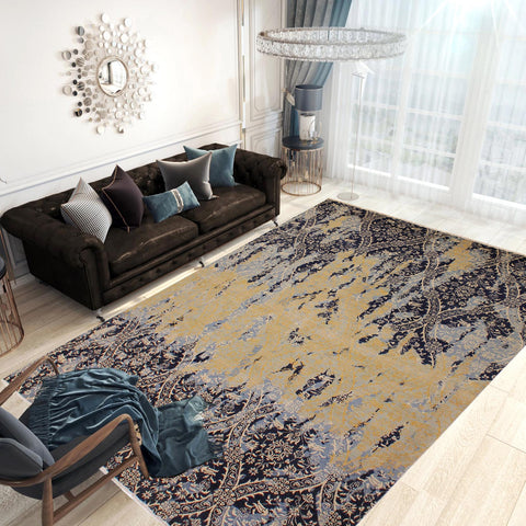 handmade Modern Kafkaz Blue Ivory Hand Knotted RECTANGLE 100% WOOL area rug 10' x 14'