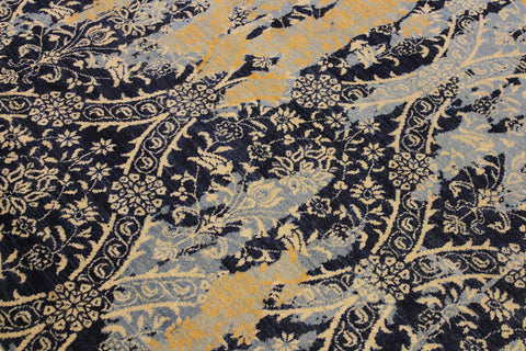 handmade Modern Kafkaz Blue Ivory Hand Knotted RECTANGLE 100% WOOL area rug 10' x 14'