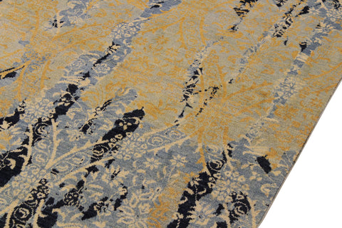 handmade Modern Kafkaz Blue Ivory Hand Knotted RECTANGLE 100% WOOL area rug 10' x 14'
