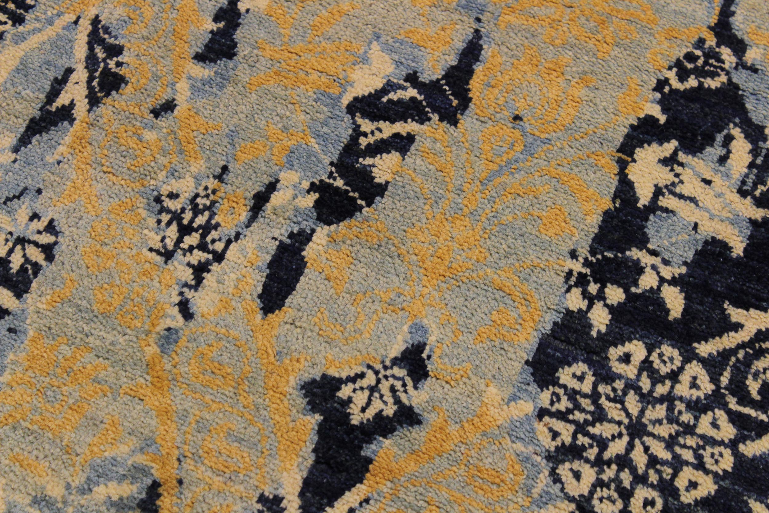 handmade Modern Kafkaz Blue Ivory Hand Knotted RECTANGLE 100% WOOL area rug 10' x 14'