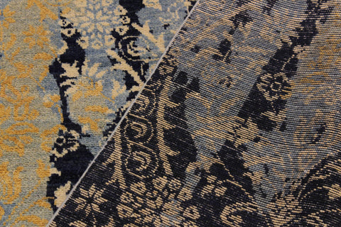handmade Modern Kafkaz Blue Ivory Hand Knotted RECTANGLE 100% WOOL area rug 10' x 14'