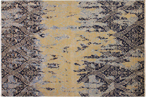 handmade Modern Kafkaz Blue Ivory Hand Knotted RECTANGLE 100% WOOL area rug 10' x 14'