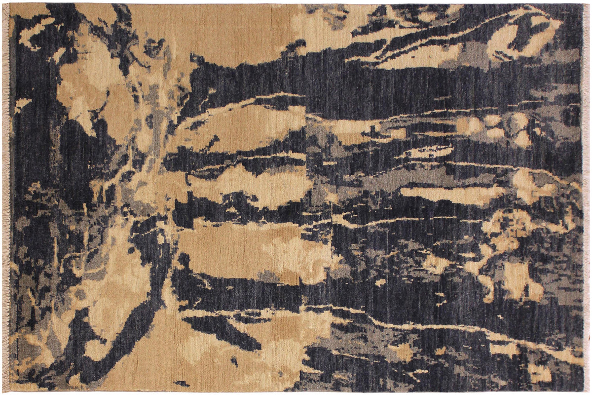 handmade Modern Kafkaz Gray Ivory Hand Knotted RECTANGLE 100% WOOL area rug 4' x 6'