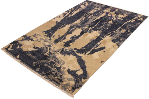 handmade Modern Kafkaz Gray Ivory Hand Knotted RECTANGLE 100% WOOL area rug 4' x 6'