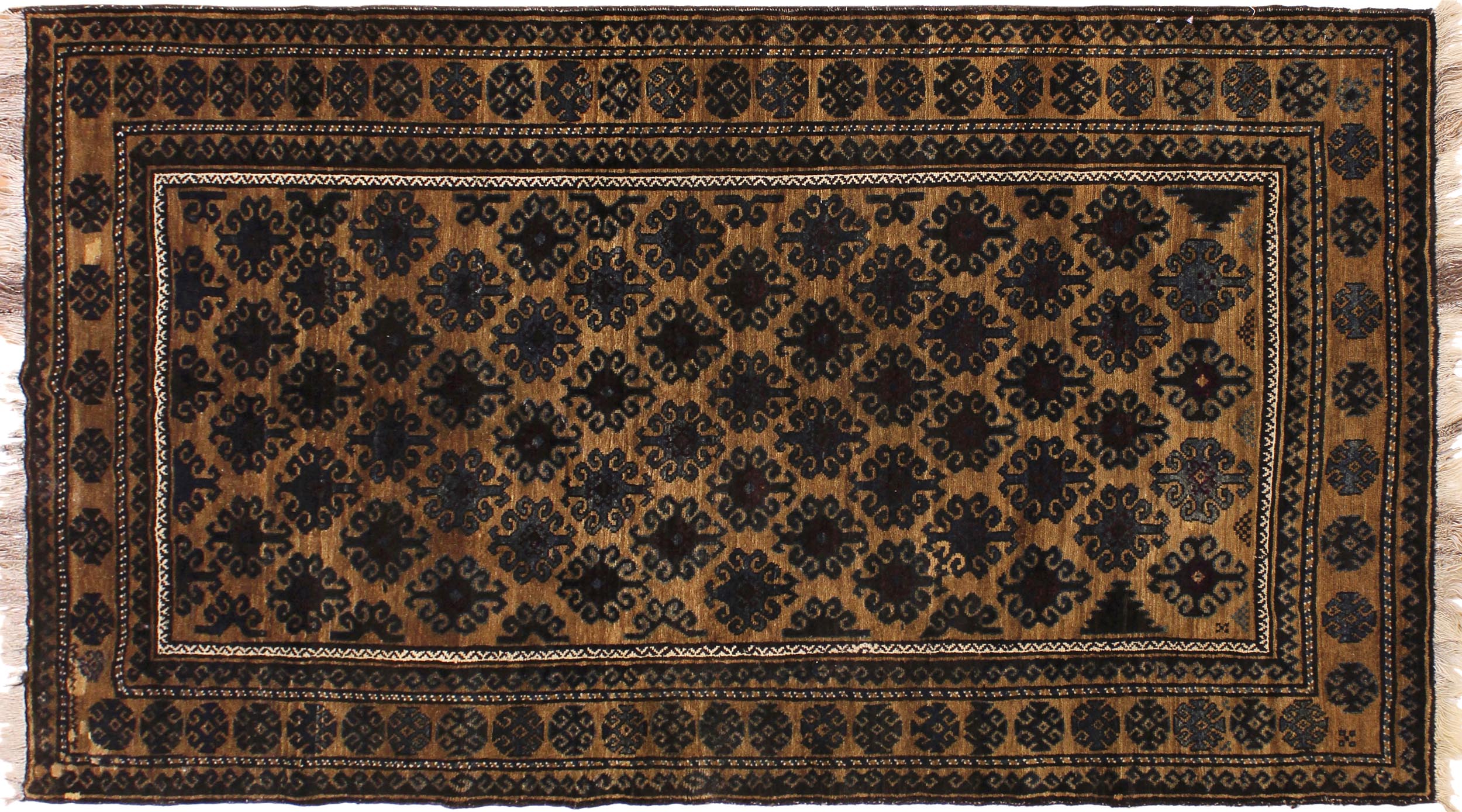 handmade Geometric Balouchi Tan Blue Hand Knotted RECTANGLE 100% WOOL area rug 5x8