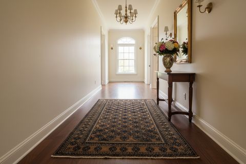 handmade Geometric Balouchi Tan Blue Hand Knotted RECTANGLE 100% WOOL area rug 5x8