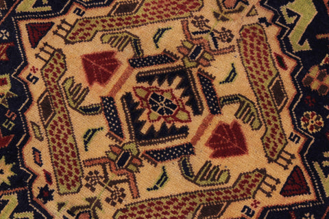 handmade Geometric Balouchi Blue Tan Hand Knotted RECTANGLE 100% WOOL area rug 4x7