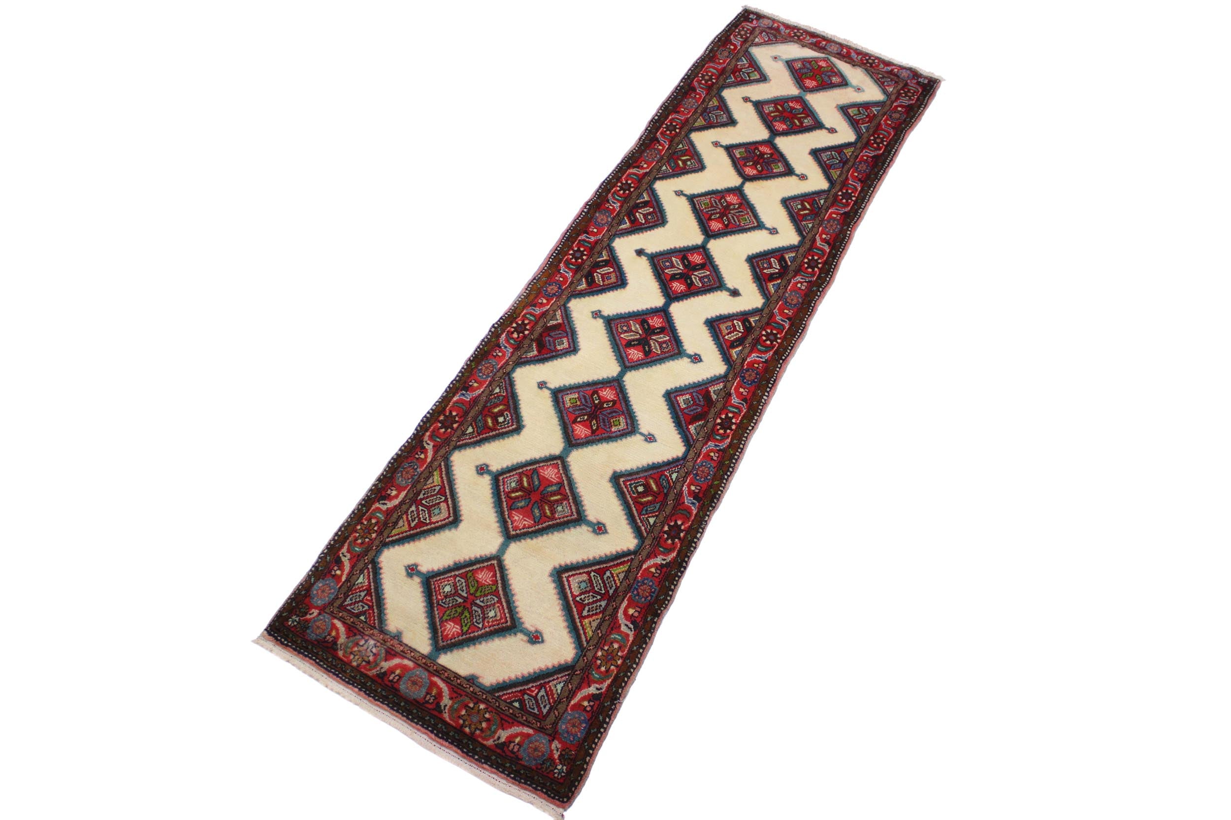 handmade Traditional Antique Ivory Red Hand Knotted RUNNER 100% WOOL area rug 3 x 10