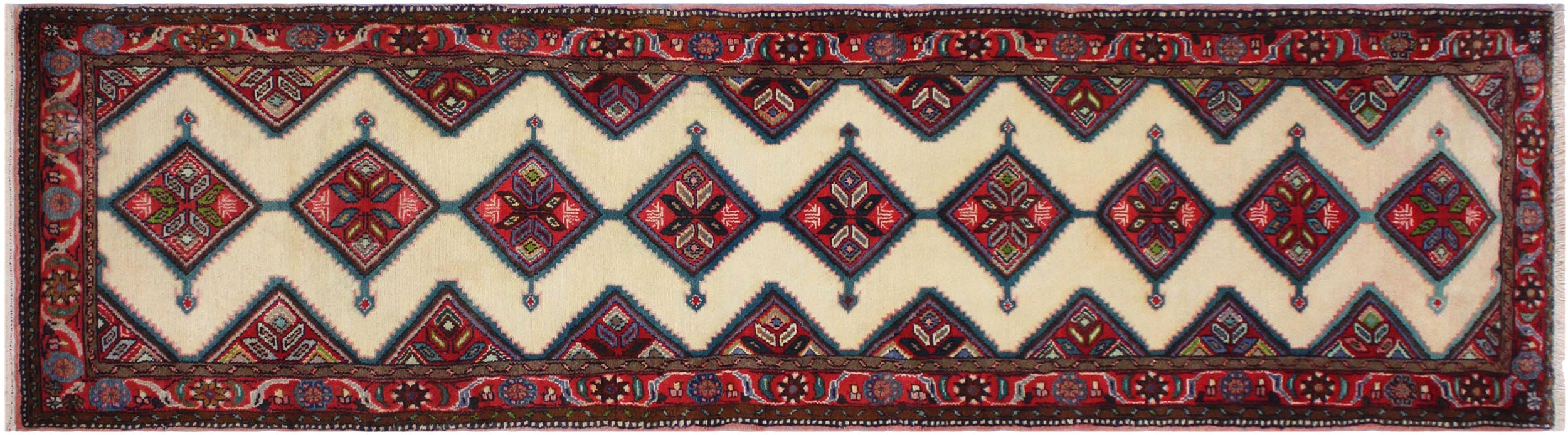 handmade Traditional Antique Ivory Red Hand Knotted RUNNER 100% WOOL area rug 3 x 10