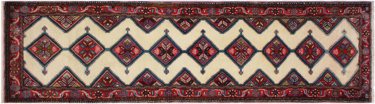 handmade Traditional Antique Ivory Red Hand Knotted RUNNER 100% WOOL area rug 3 x 10