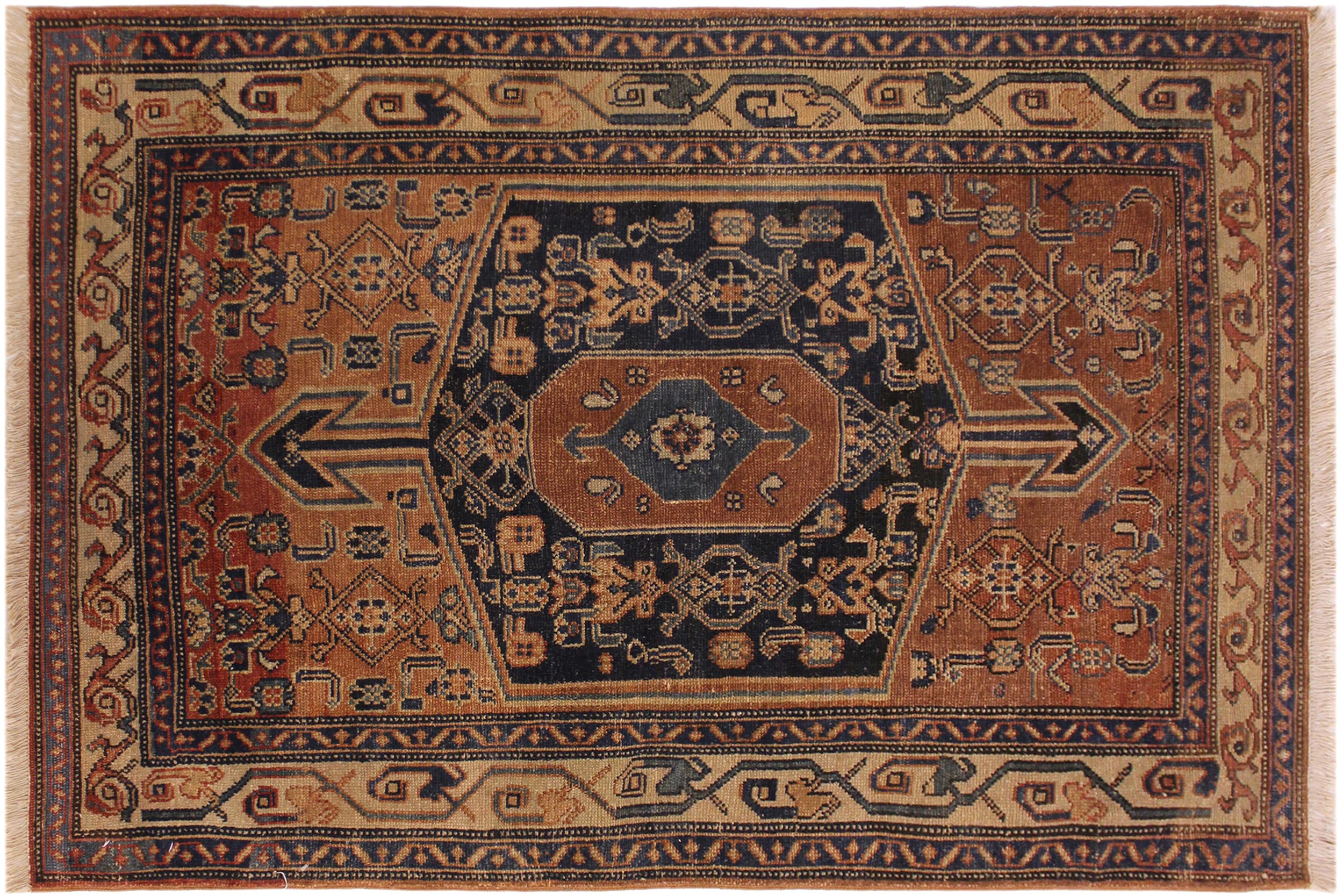 handmade Geometric Antique Kazak Antique Brown Blue Hand Knotted RECTANGLE 100% WOOL area rug 3x5