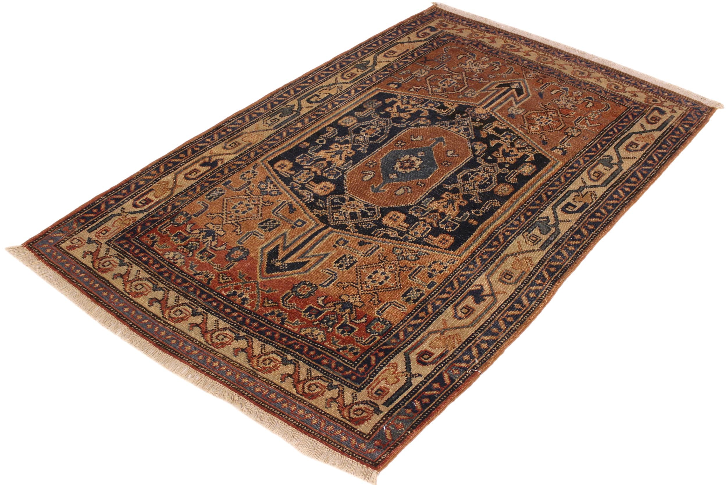handmade Geometric Antique Kazak Antique Brown Blue Hand Knotted RECTANGLE 100% WOOL area rug 3x5
