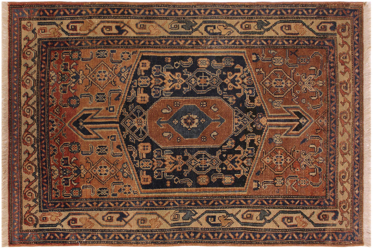 handmade Geometric Antique Kazak Antique Brown Blue Hand Knotted RECTANGLE 100% WOOL area rug 3x5