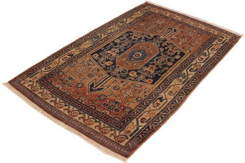 handmade Geometric Antique Kazak Antique Brown Blue Hand Knotted RECTANGLE 100% WOOL area rug 3x5