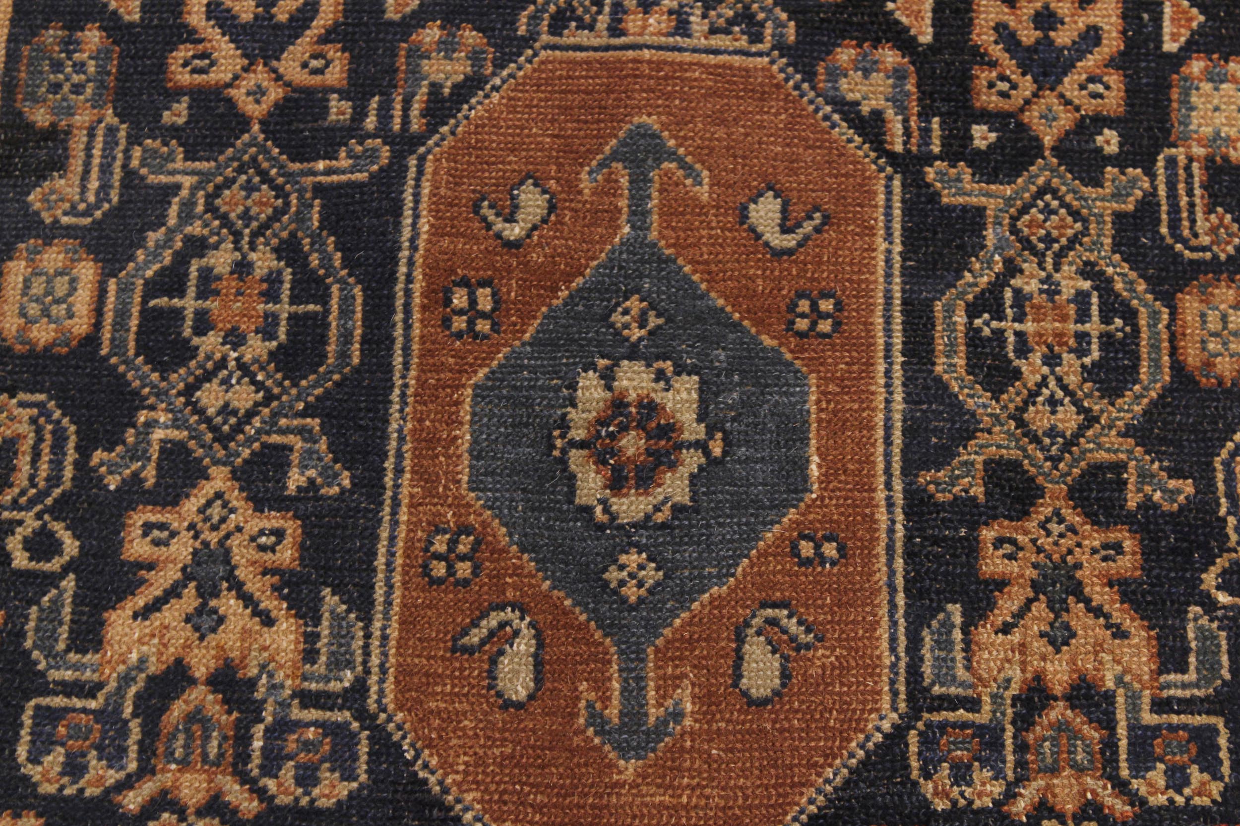 handmade Geometric Antique Kazak Antique Brown Blue Hand Knotted RECTANGLE 100% WOOL area rug 3x5