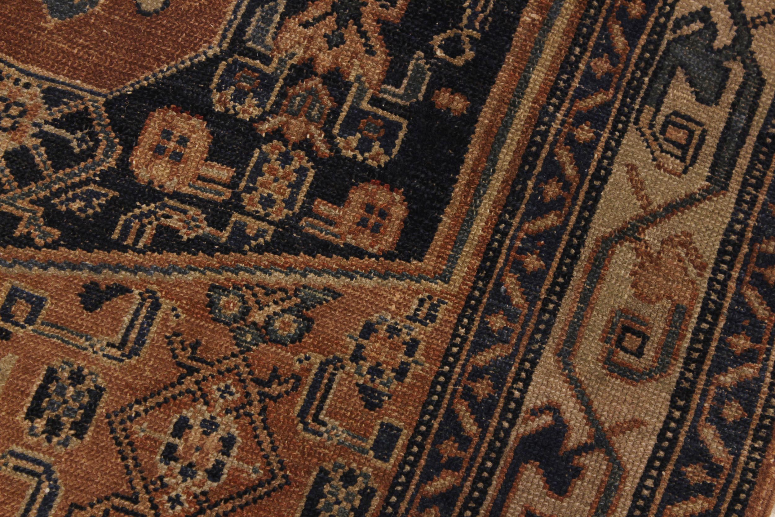 handmade Geometric Antique Kazak Antique Brown Blue Hand Knotted RECTANGLE 100% WOOL area rug 3x5