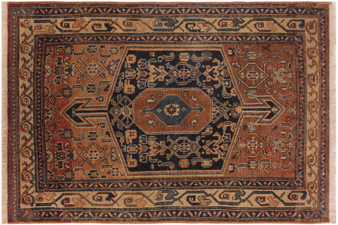 handmade Geometric Antique Kazak Antique Brown Blue Hand Knotted RECTANGLE 100% WOOL area rug 3x5