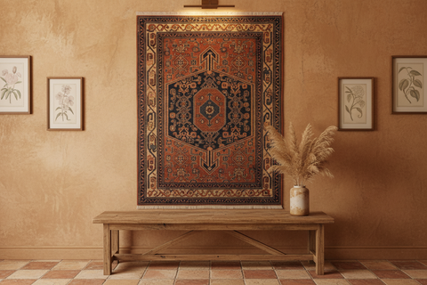 handmade Geometric Antique Kazak Antique Brown Blue Hand Knotted RECTANGLE 100% WOOL area rug 3x5