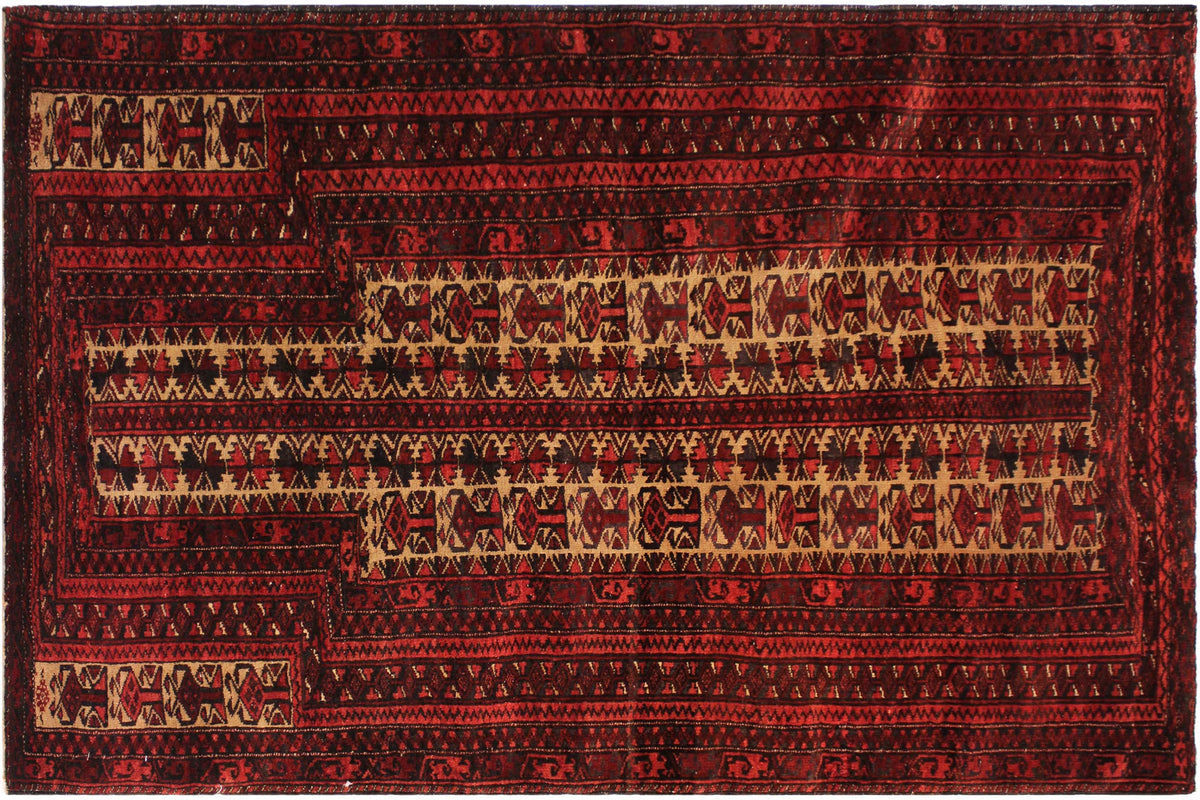 handmade Geometric Balouchi Red Blue Hand Knotted RECTANGLE 100% WOOL area rug 3x4