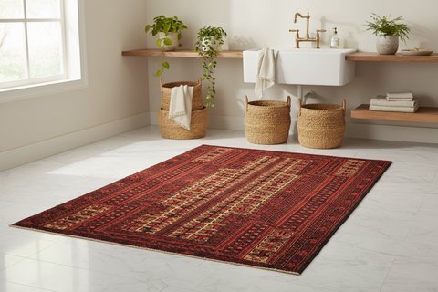 handmade Geometric Balouchi Red Blue Hand Knotted RECTANGLE 100% WOOL area rug 3x4