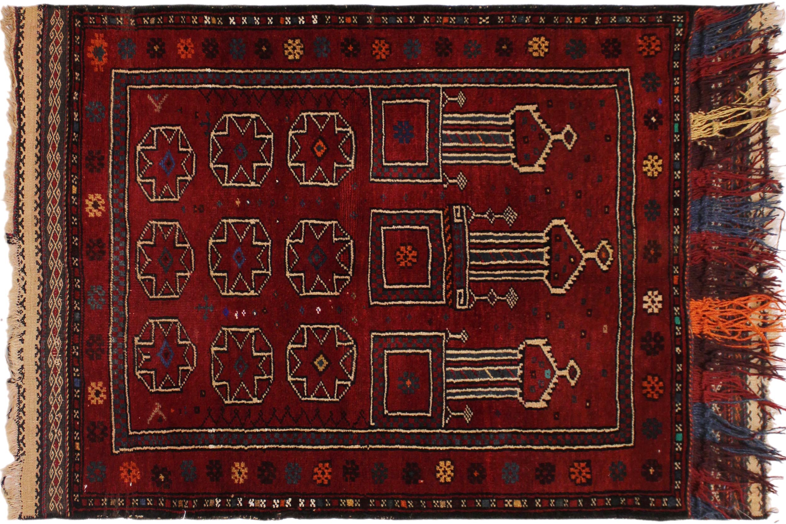 handmade Geometric Antique Balouchi Rust Tan Hand Knotted RECTANGLE 100% WOOL area rug 3x4