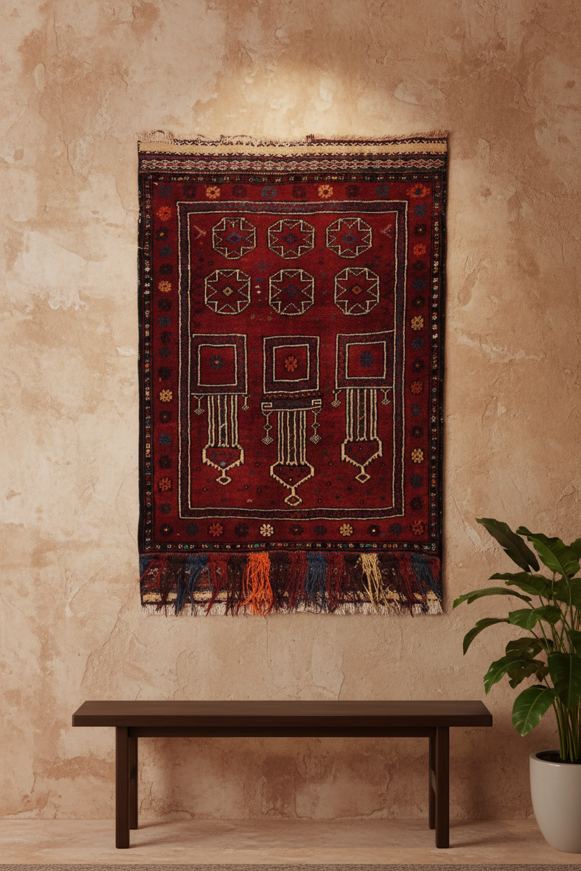 handmade Geometric Antique Balouchi Rust Tan Hand Knotted RECTANGLE 100% WOOL area rug 3x4