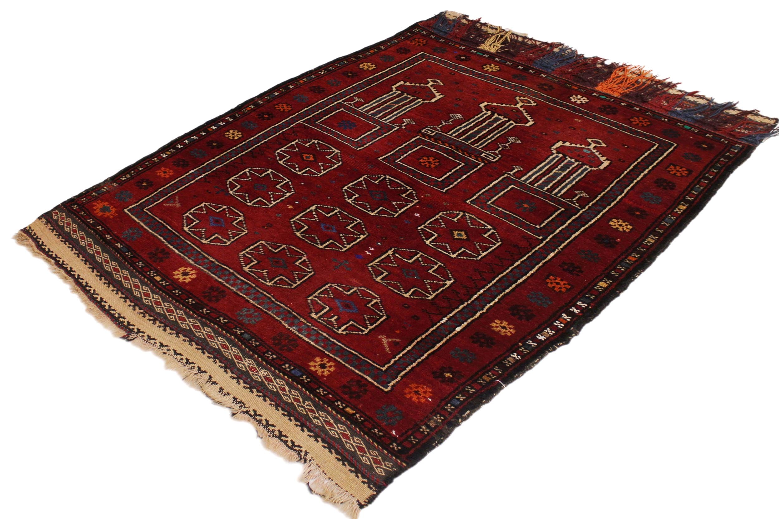 handmade Geometric Antique Balouchi Rust Tan Hand Knotted RECTANGLE 100% WOOL area rug 3x4