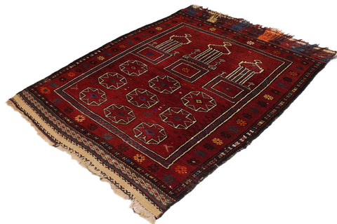 handmade Geometric Antique Balouchi Rust Tan Hand Knotted RECTANGLE 100% WOOL area rug 3x4