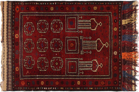 handmade Geometric Antique Balouchi Rust Tan Hand Knotted RECTANGLE 100% WOOL area rug 3x4