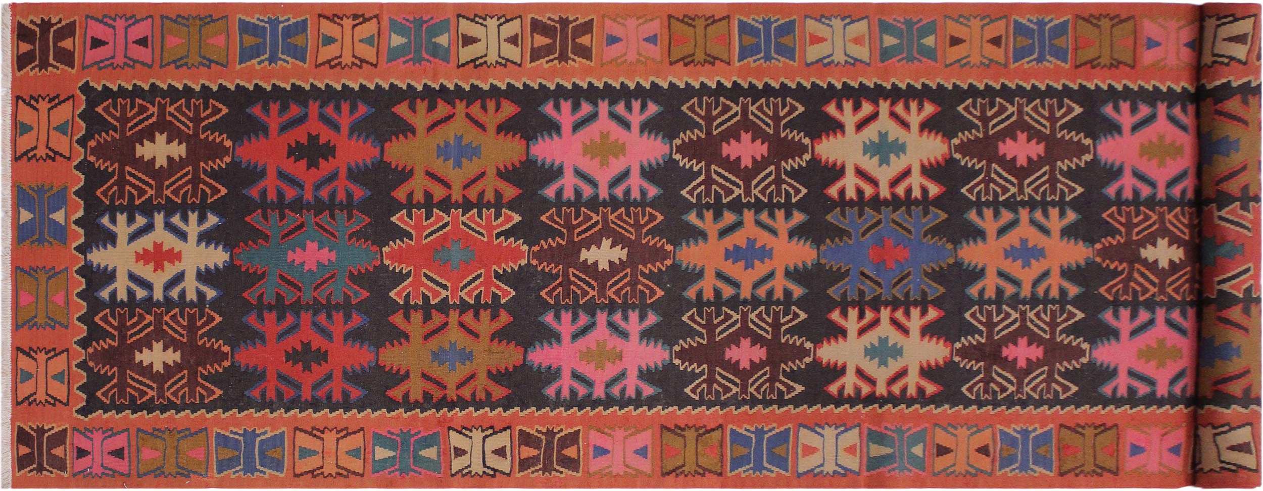 handmade Geometric Kilim Rose Ivory Hand Knotted RUNNER 100% WOOL area rug 5' x 13'