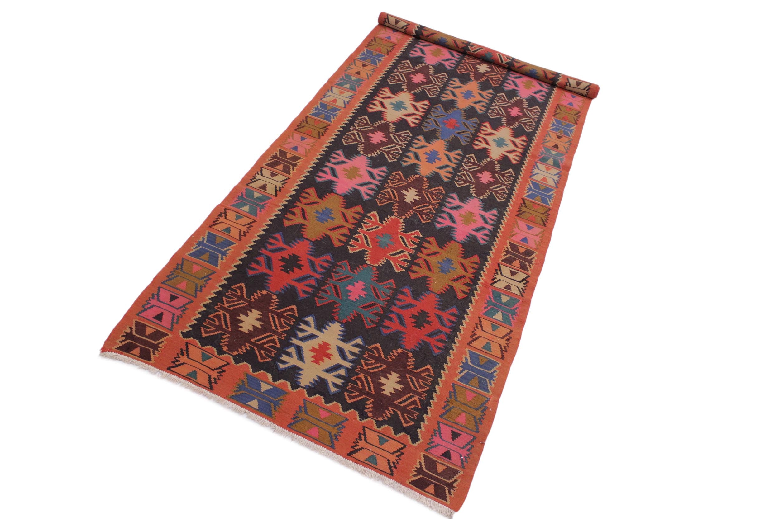 handmade Geometric Kilim Rose Ivory Hand Knotted RUNNER 100% WOOL area rug 5' x 13'