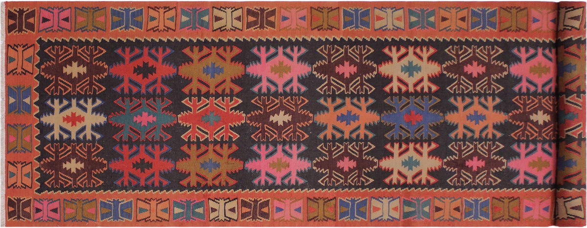 handmade Geometric Kilim Rose Ivory Hand Knotted RUNNER 100% WOOL area rug 5' x 13'