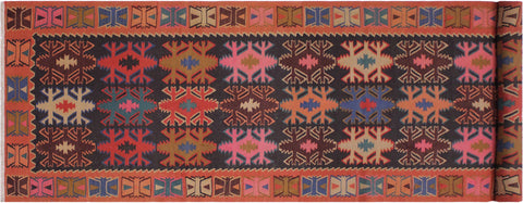 handmade Geometric Kilim Rose Ivory Hand Knotted RUNNER 100% WOOL area rug 5' x 13'