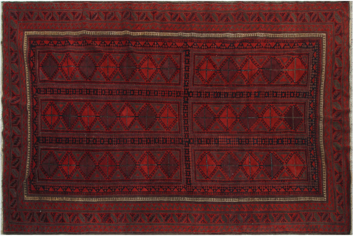 handmade Geometric Balouchi Rust Blue Hand Knotted RECTANGLE 100% WOOL area rug 7x11