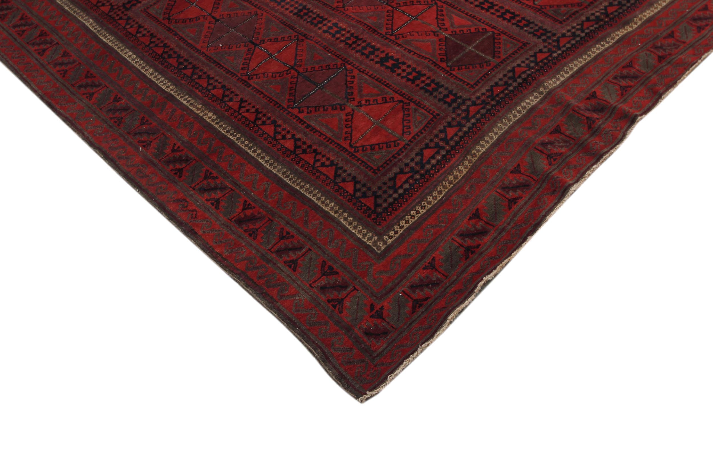 handmade Geometric Balouchi Rust Blue Hand Knotted RECTANGLE 100% WOOL area rug 7x11