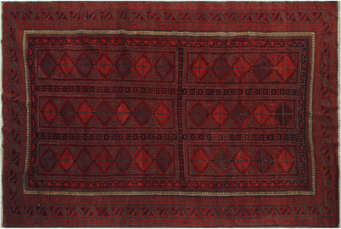 handmade Geometric Balouchi Rust Blue Hand Knotted RECTANGLE 100% WOOL area rug 7x11